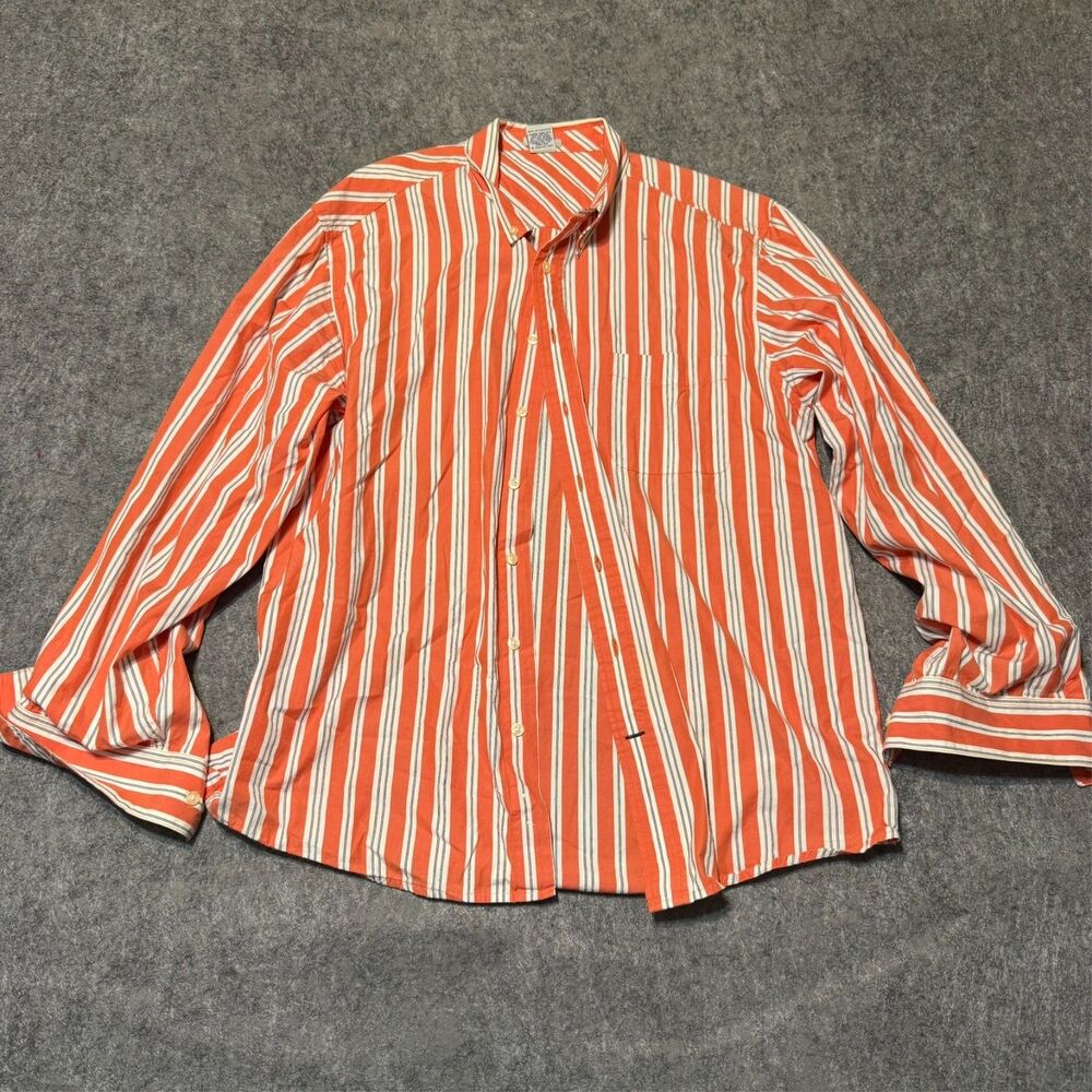 Old Navy Mens Shirt Size XL Orange Striped Vintage Fit Long Sleeve Button Up